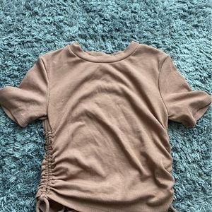 Zara Cream Ruched Crop Top T-Shirt